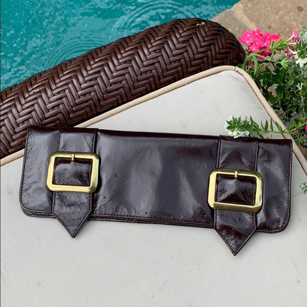 J.J. Winters brown patent leather clutch